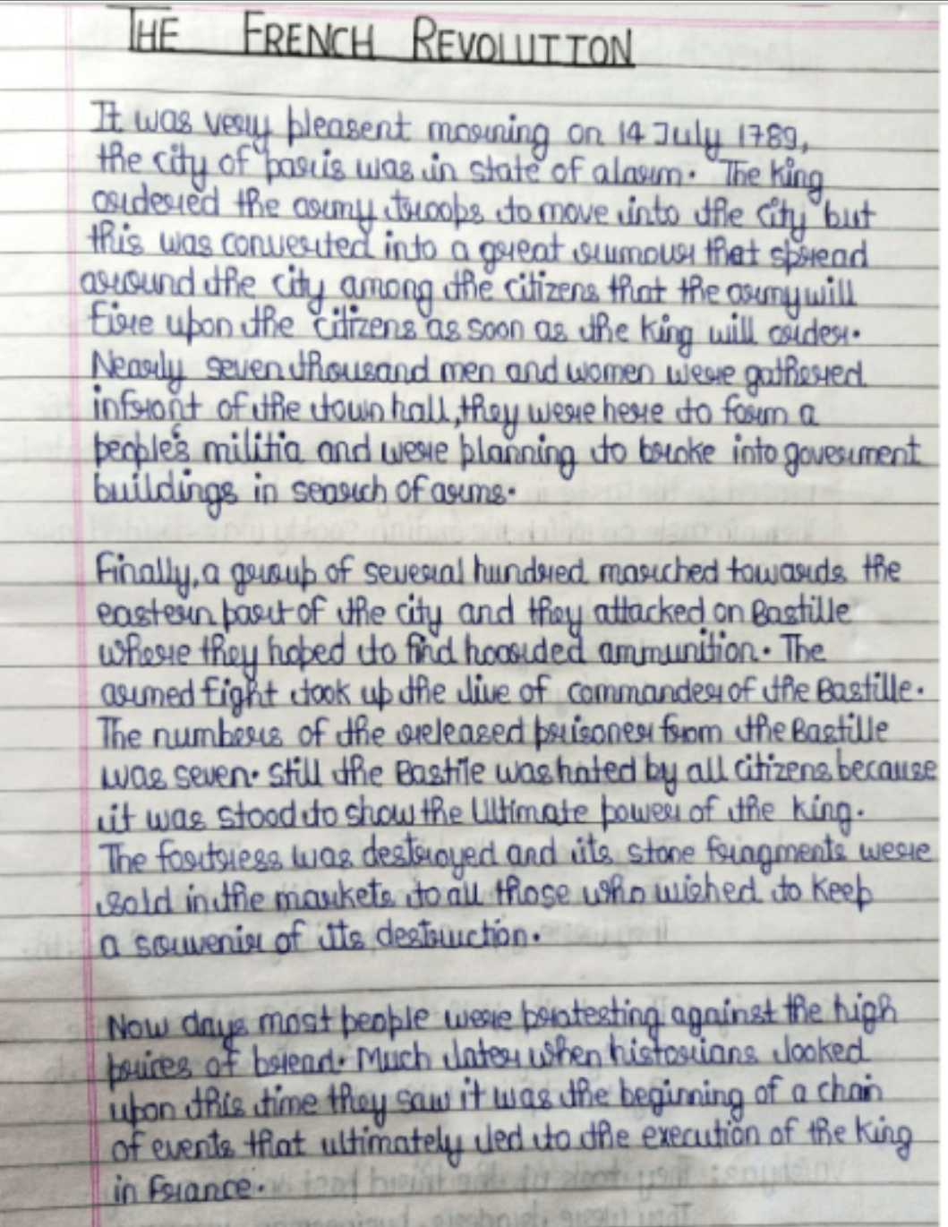 Sample handwritten student work